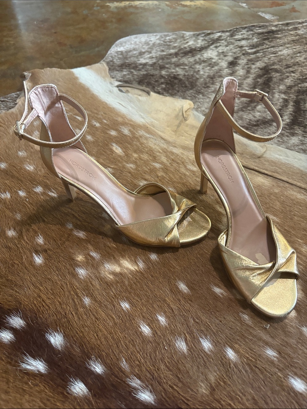 Nordstrom Gold Knotted Ankle-Strap Heels